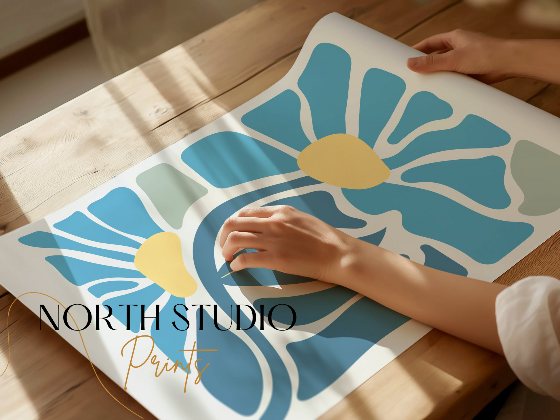 Premium Poster of Abstract Blue Green Yellow Swirl Artwork Decorative Posters