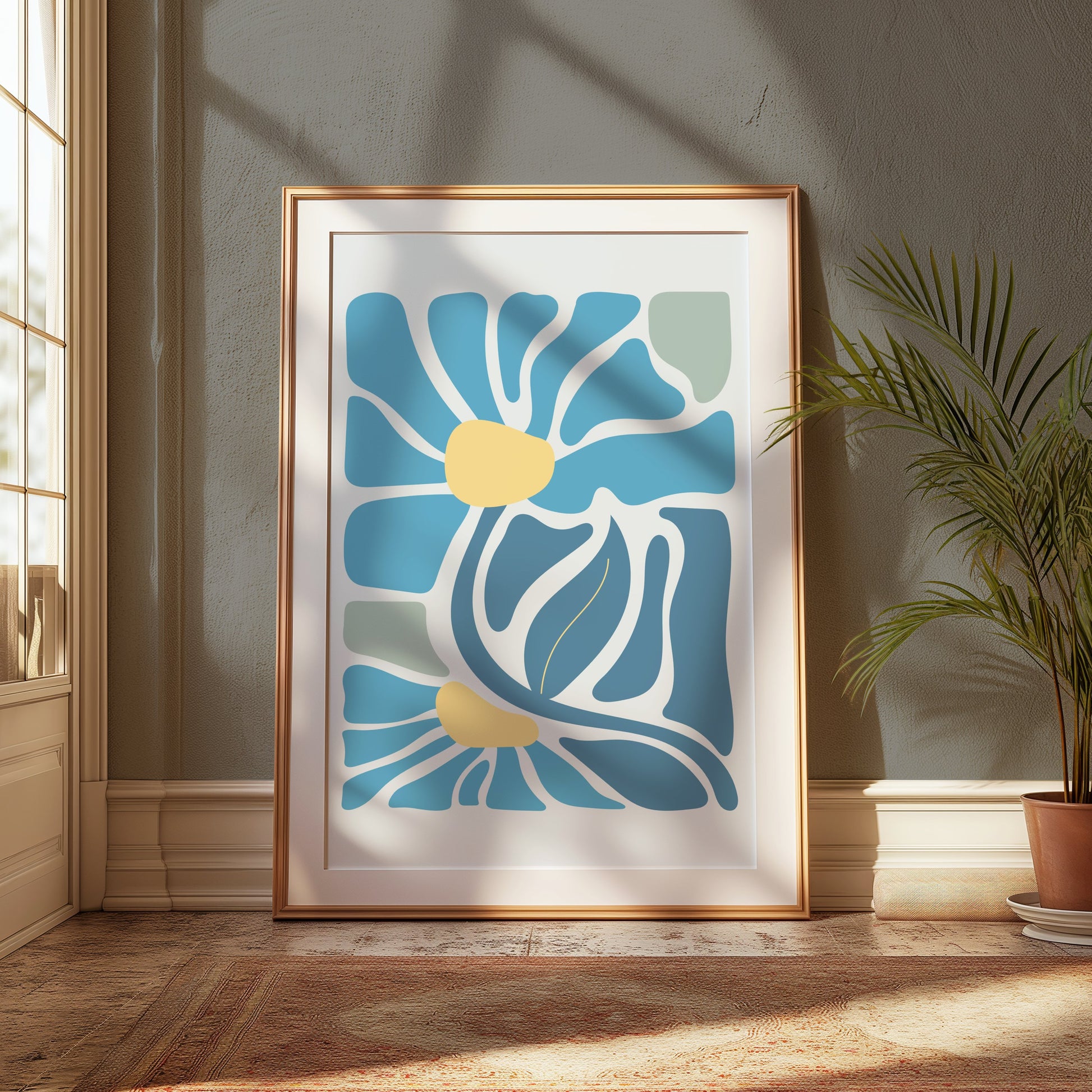 Premium Poster of Abstract Blue Green Yellow Swirl Artwork Decorative Posters
