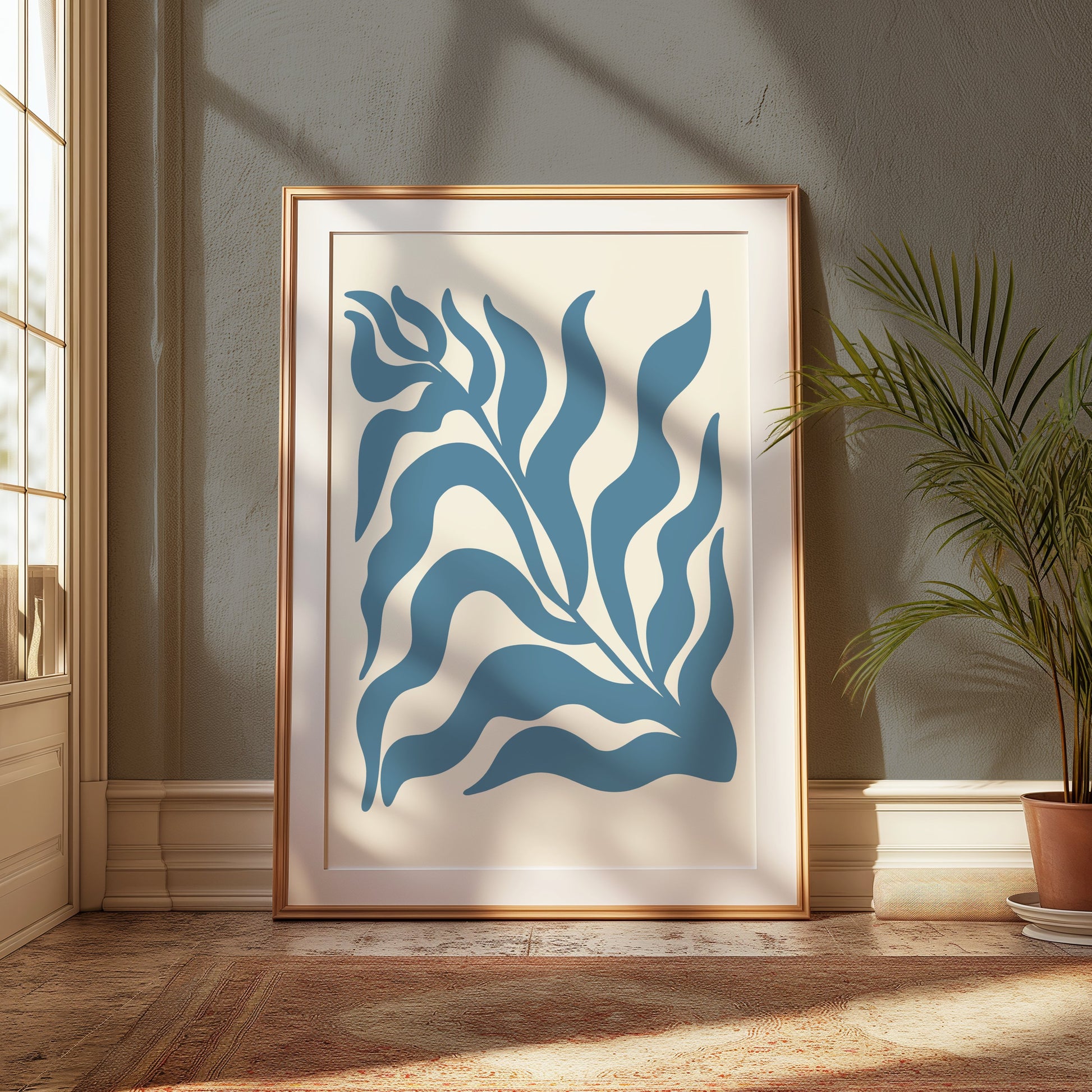 Premium Poster of Abstract Blue Leaf Botanical Art Wall Posters