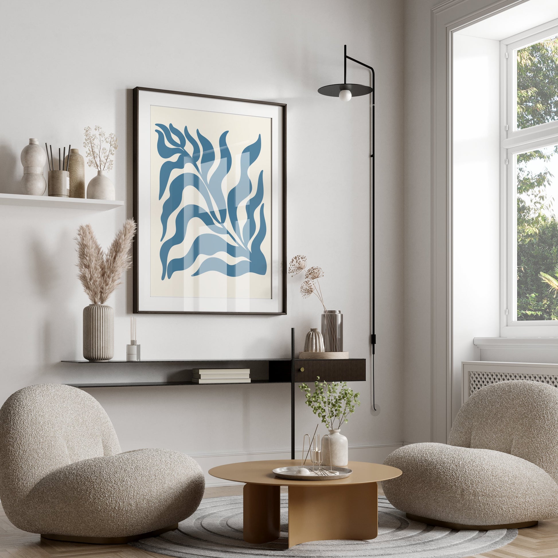 Premium Poster of Abstract Blue Leaf Botanical Art Wall Posters