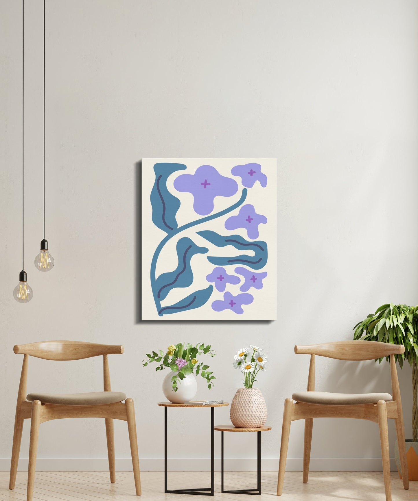 Premium Poster of Abstract Blue and Purple Floral Wall Art Canvas Wraps