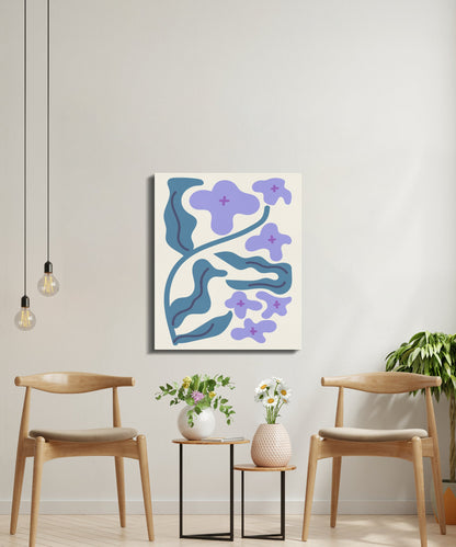 Premium Poster of Abstract Blue and Purple Floral Wall Art Canvas Wraps