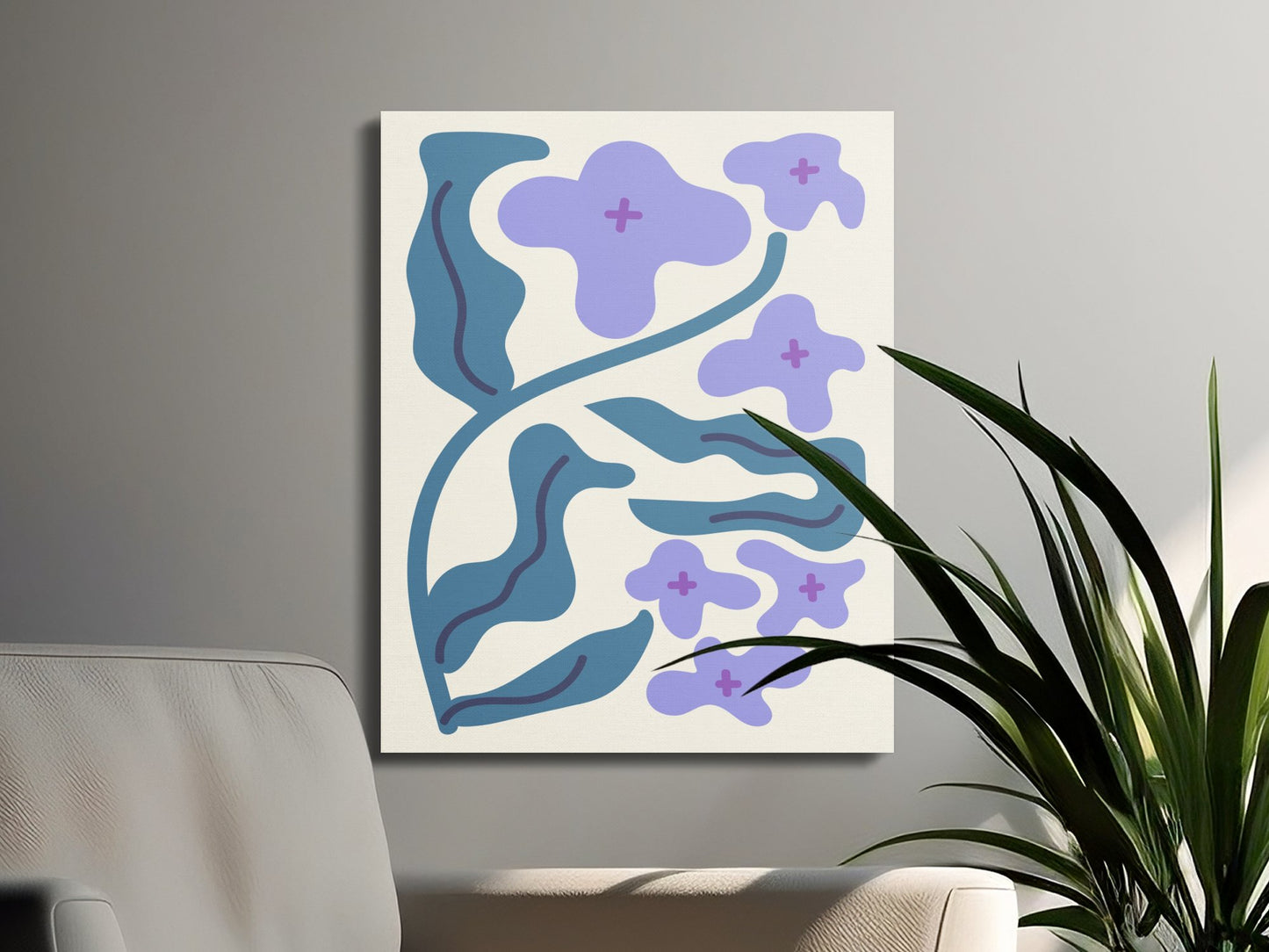 Premium Poster of Abstract Blue and Purple Floral Wall Art Canvas Wraps