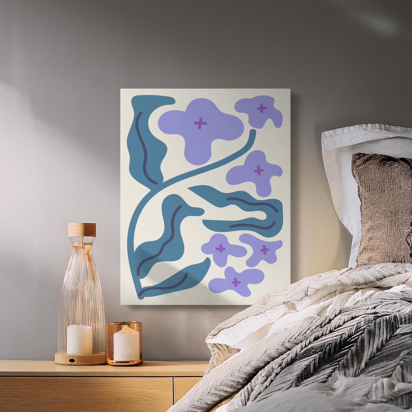 Premium Poster of Abstract Blue and Purple Floral Wall Art Canvas Wraps