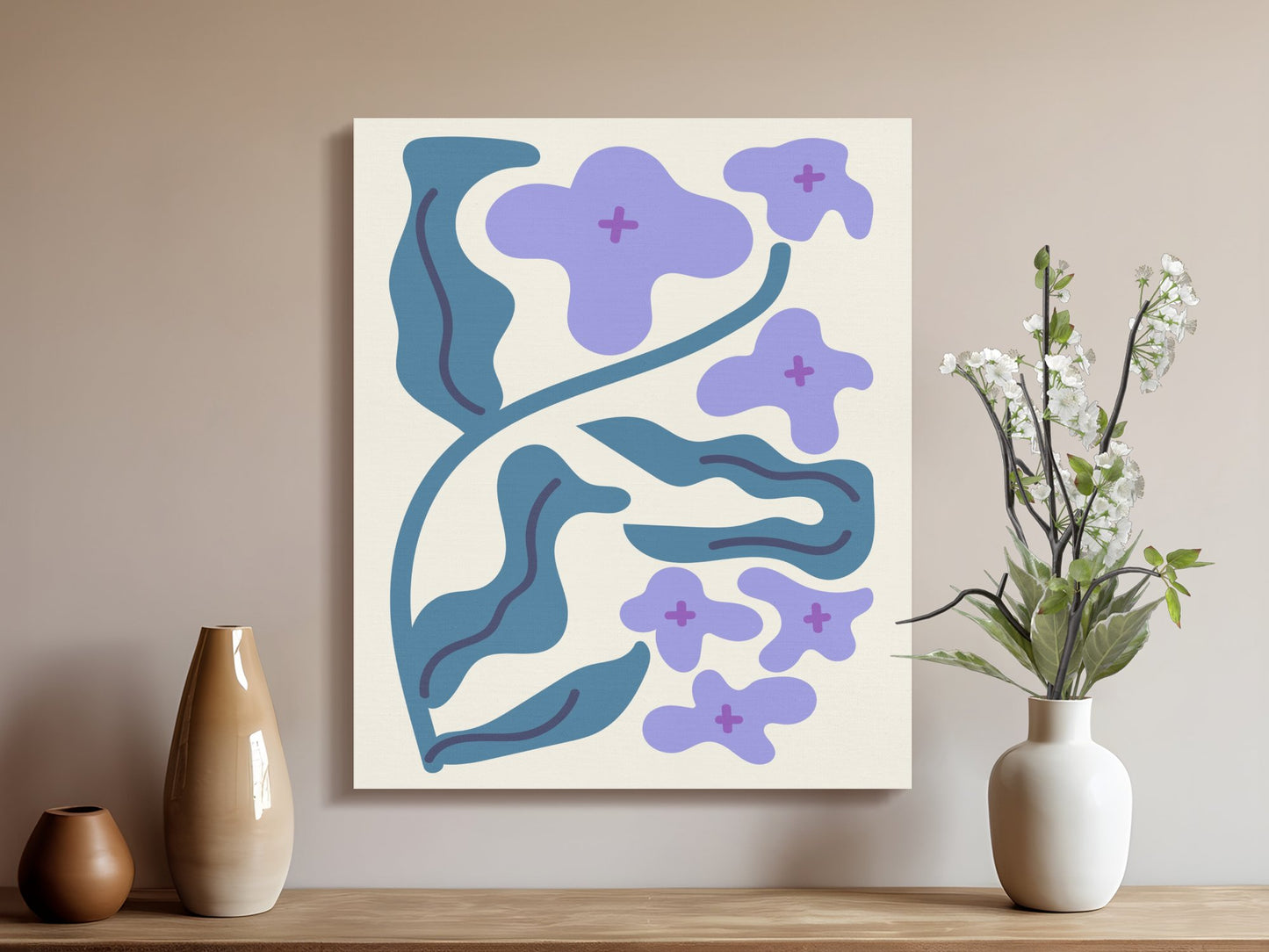Premium Poster of Abstract Blue and Purple Floral Wall Art Canvas Wraps