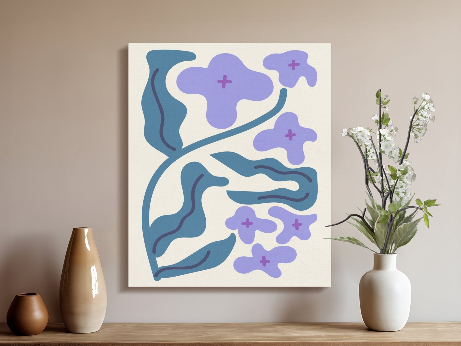 Premium Poster of Abstract Blue and Purple Floral Wall Art Canvas Wraps