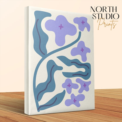 Premium Poster of Abstract Blue and Purple Floral Wall Art Canvas Wraps