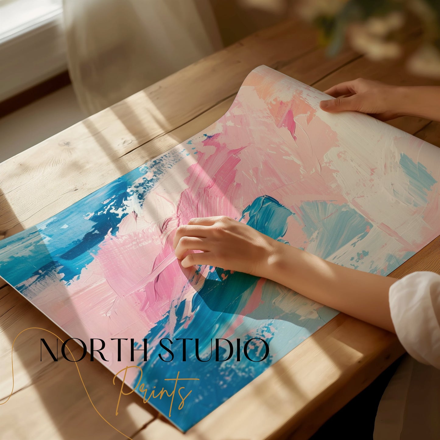 Premium Poster of Abstract Brush Strokes Blue Pink Modern Art Posters