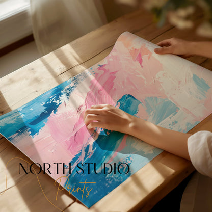 Premium Poster of Abstract Brush Strokes Blue Pink Modern Art Posters