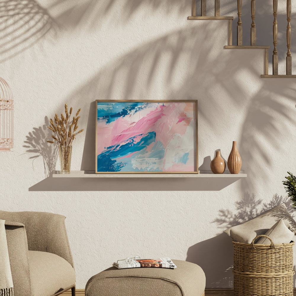 Premium Poster of Abstract Brush Strokes Blue Pink Modern Art Posters