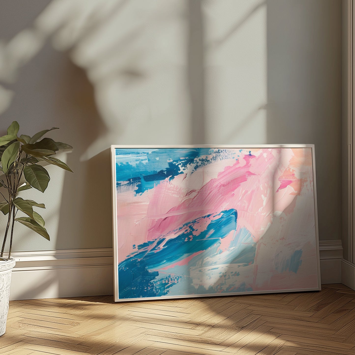 Premium Poster of Abstract Brush Strokes Blue Pink Modern Art Posters