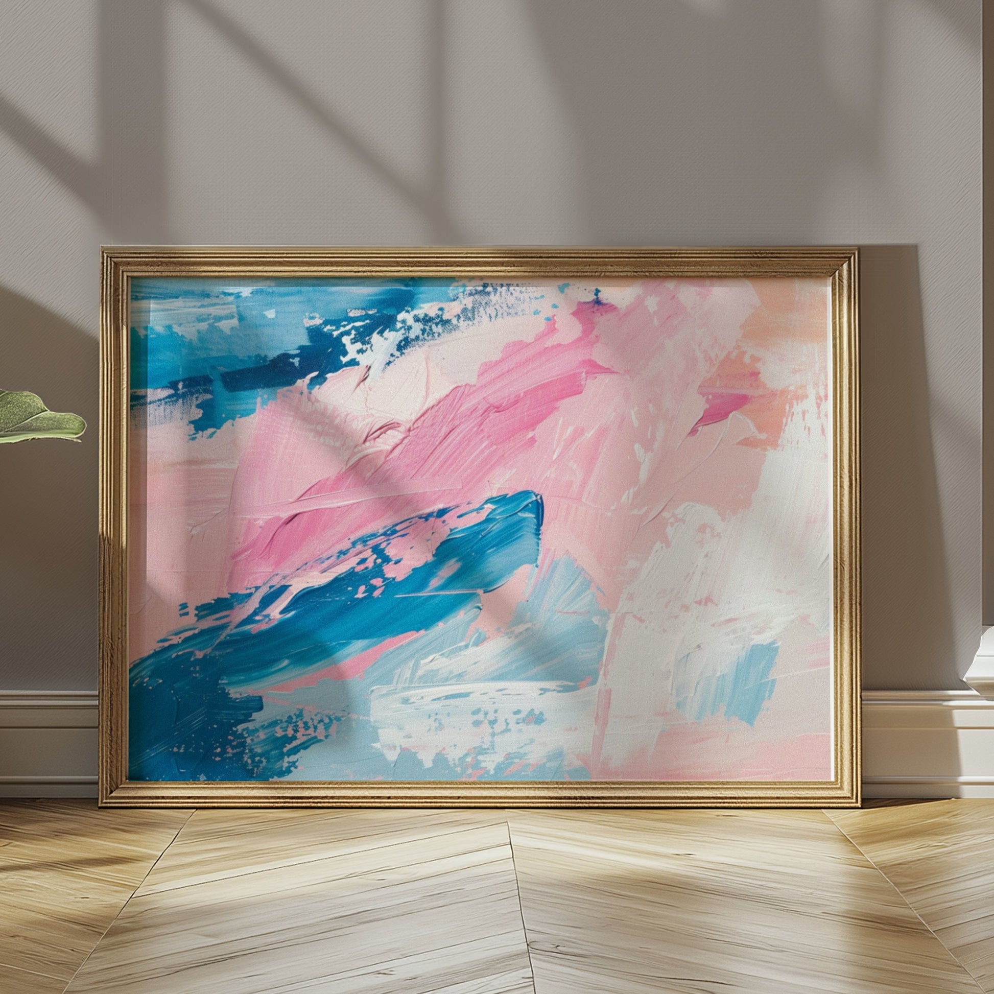 Premium Poster of Abstract Brush Strokes Blue Pink Modern Art Posters