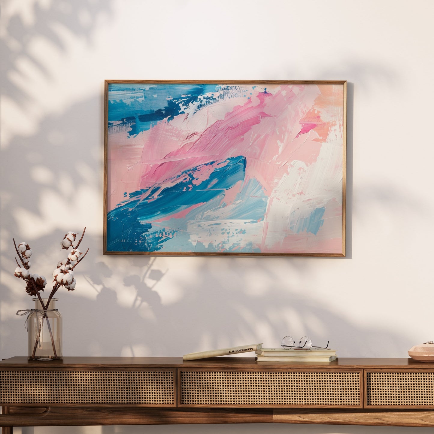 Premium Poster of Abstract Brush Strokes Blue Pink Modern Art Posters