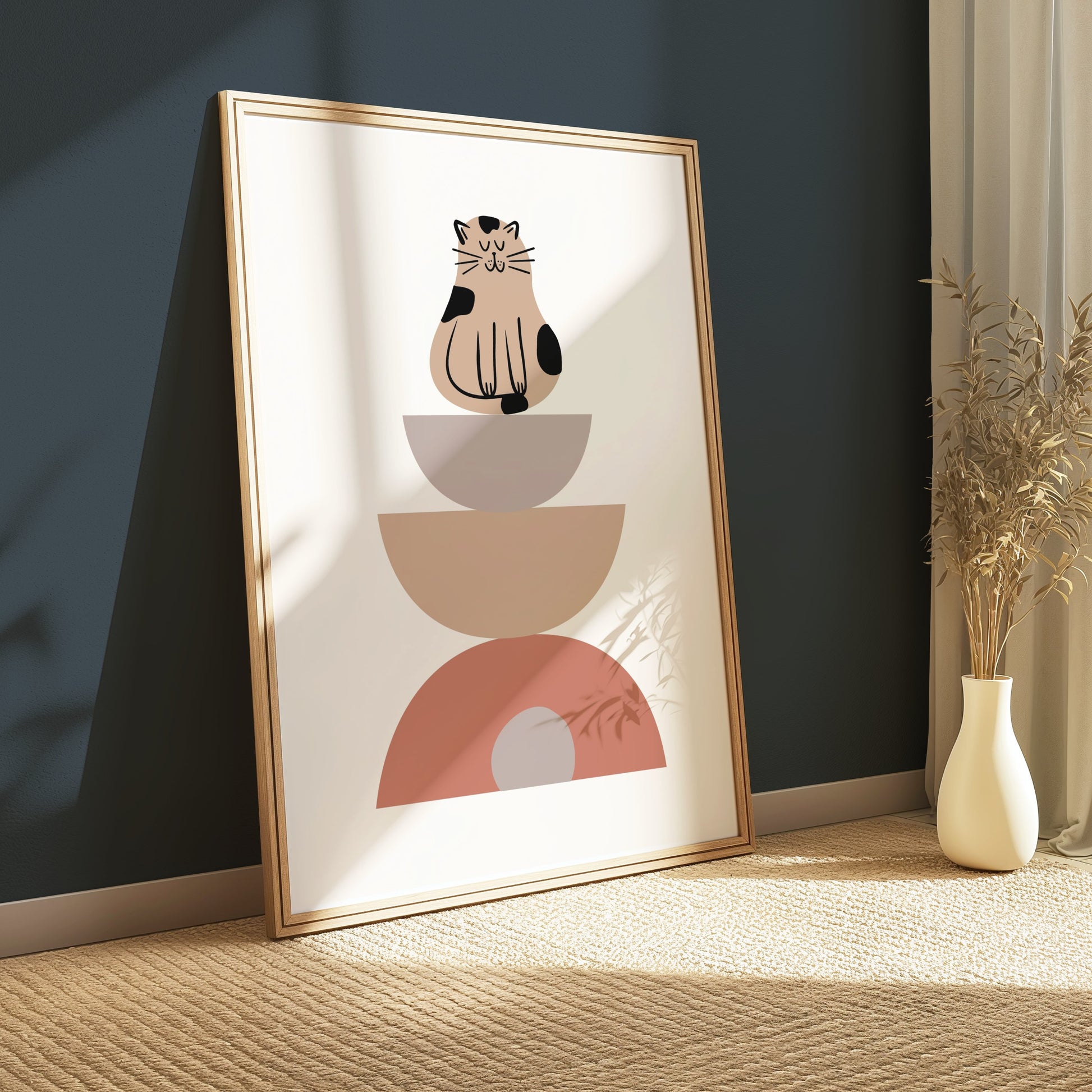 Premium Poster of Abstract Cat Balancing Geometric Shapes Art Posters