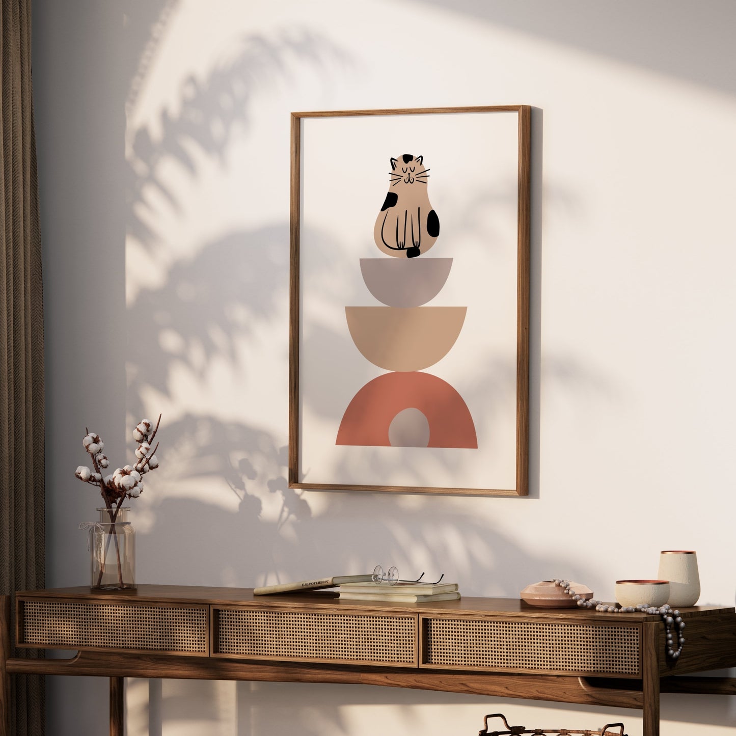 Premium Poster of Abstract Cat Balancing Geometric Shapes Art Posters