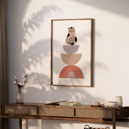 Premium Poster of Abstract Cat Balancing Geometric Shapes Art Posters