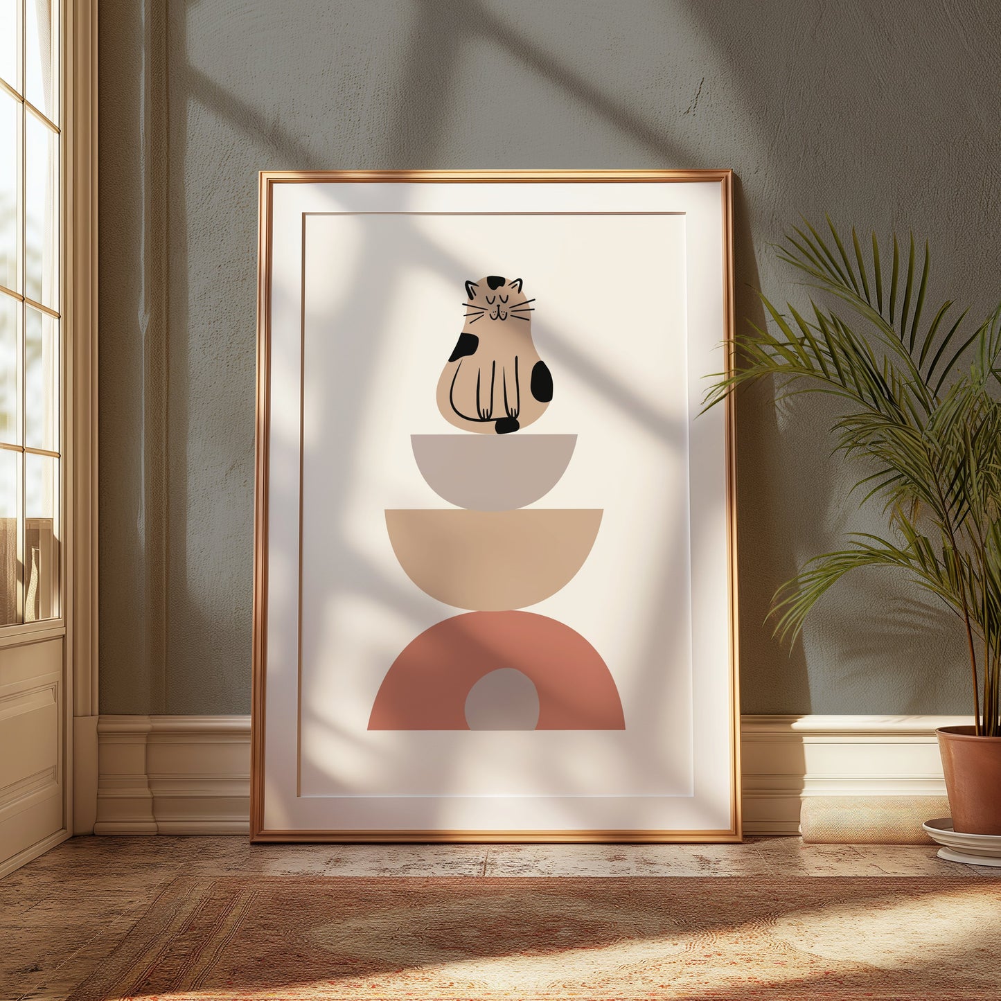 Premium Poster of Abstract Cat Balancing Geometric Shapes Art Posters