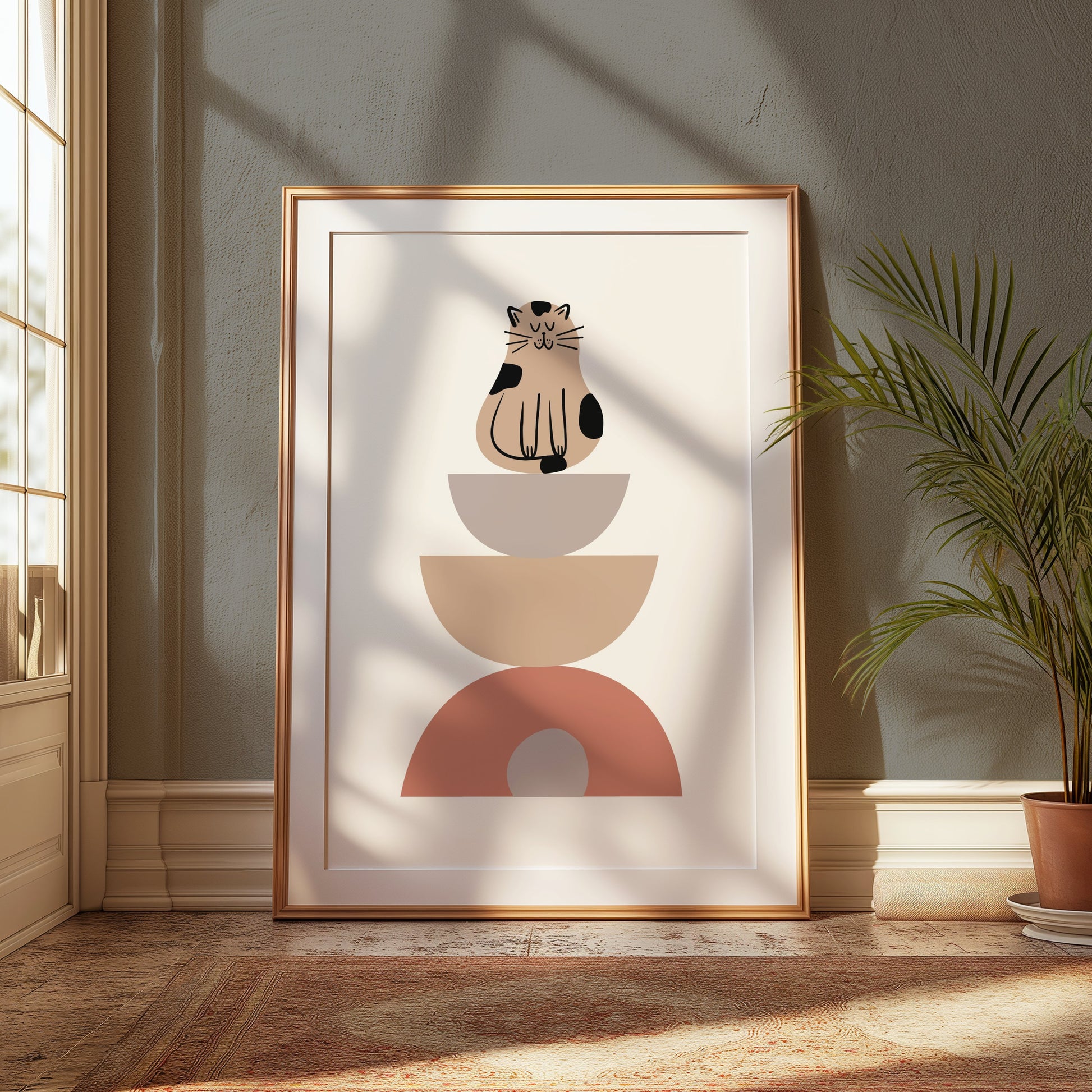 Premium Poster of Abstract Cat Balancing Geometric Shapes Art Posters