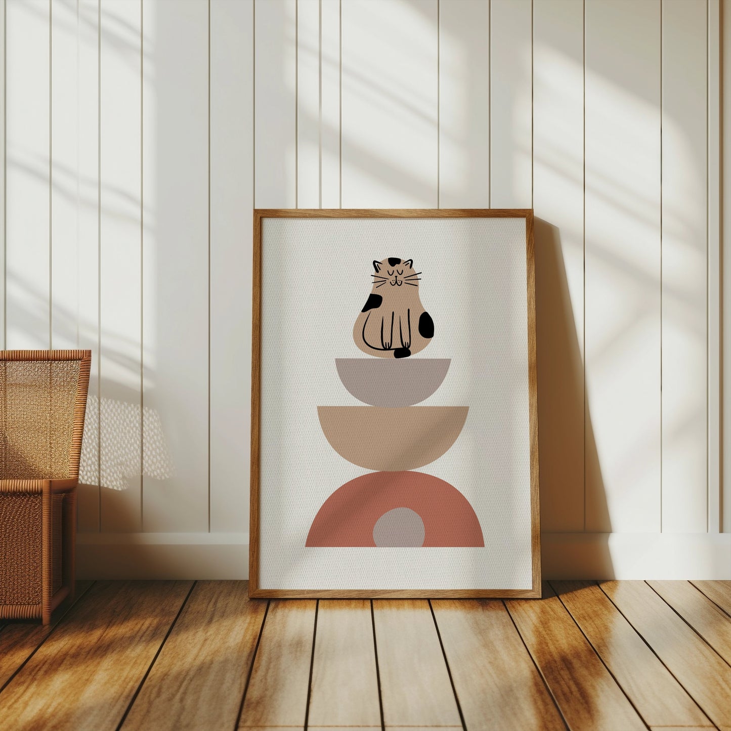 Premium Poster of Abstract Cat Balancing Geometric Shapes Art Posters