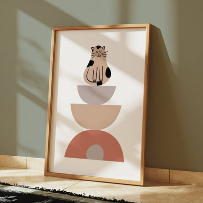Premium Poster of Abstract Cat Balancing Geometric Shapes Art Posters