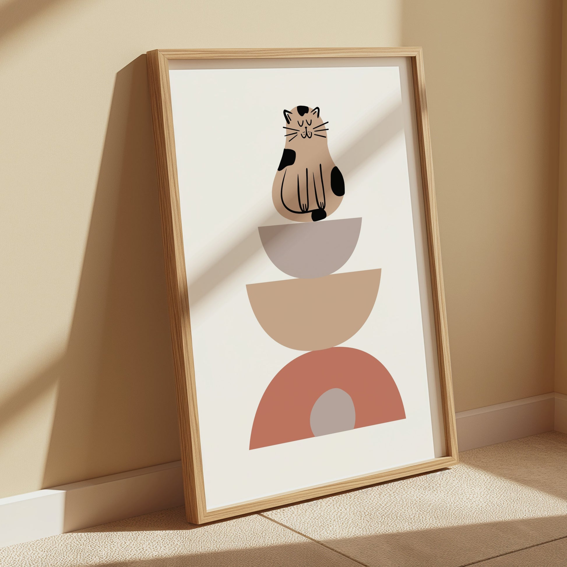 Premium Poster of Abstract Cat Balancing Geometric Shapes Art Posters