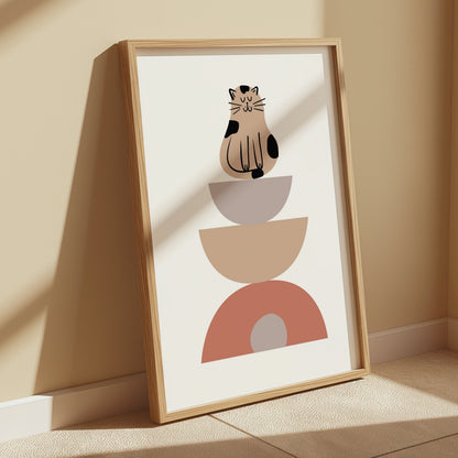 Premium Poster of Abstract Cat Balancing Geometric Shapes Art Posters