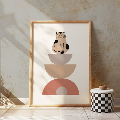 Premium Poster of Abstract Cat Balancing Geometric Shapes Art Posters