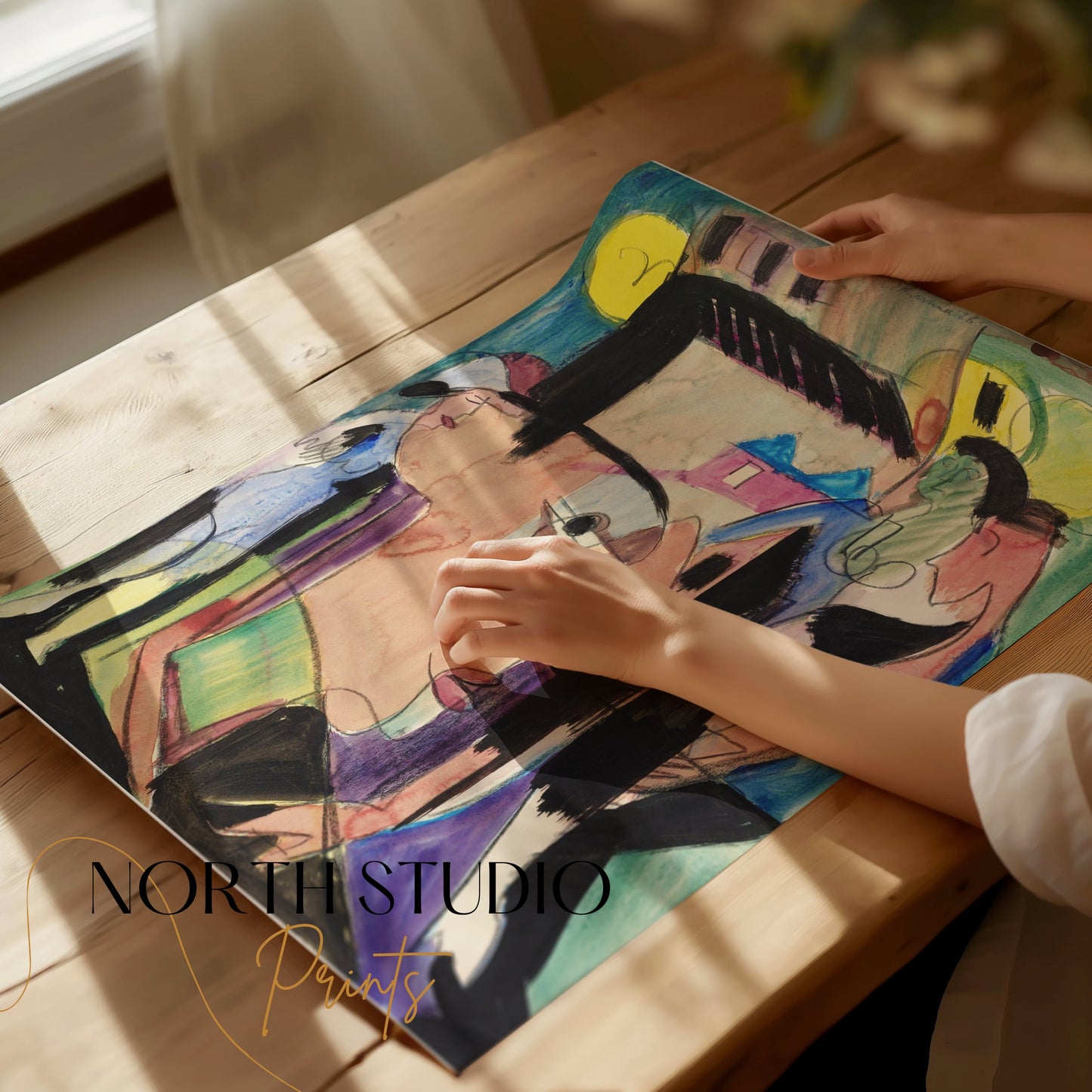 Premium Poster of Abstract Cubism Inspired Face Art Vibrant Painting Posters