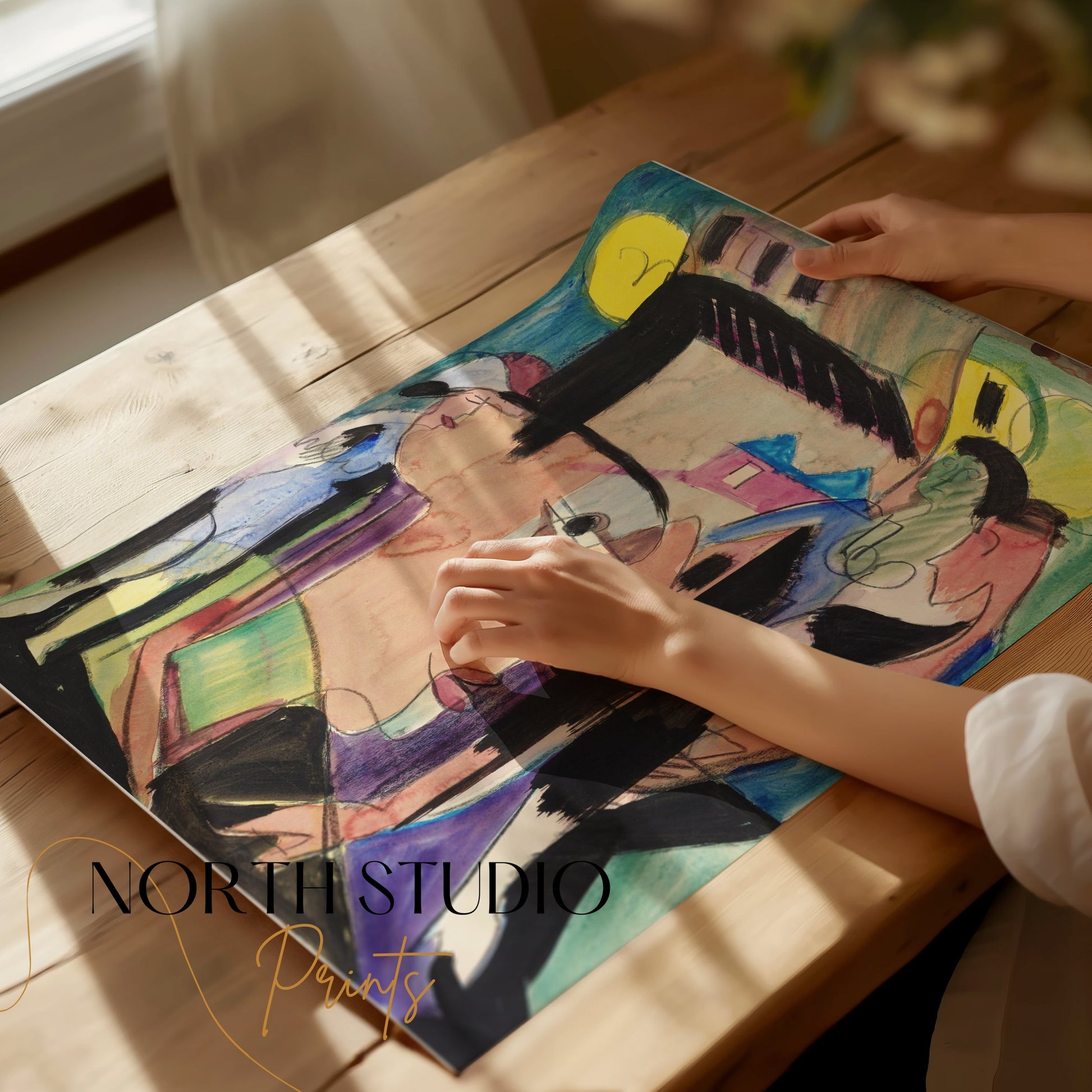 Premium Poster of Abstract Cubism Inspired Face Art Vibrant Painting Posters