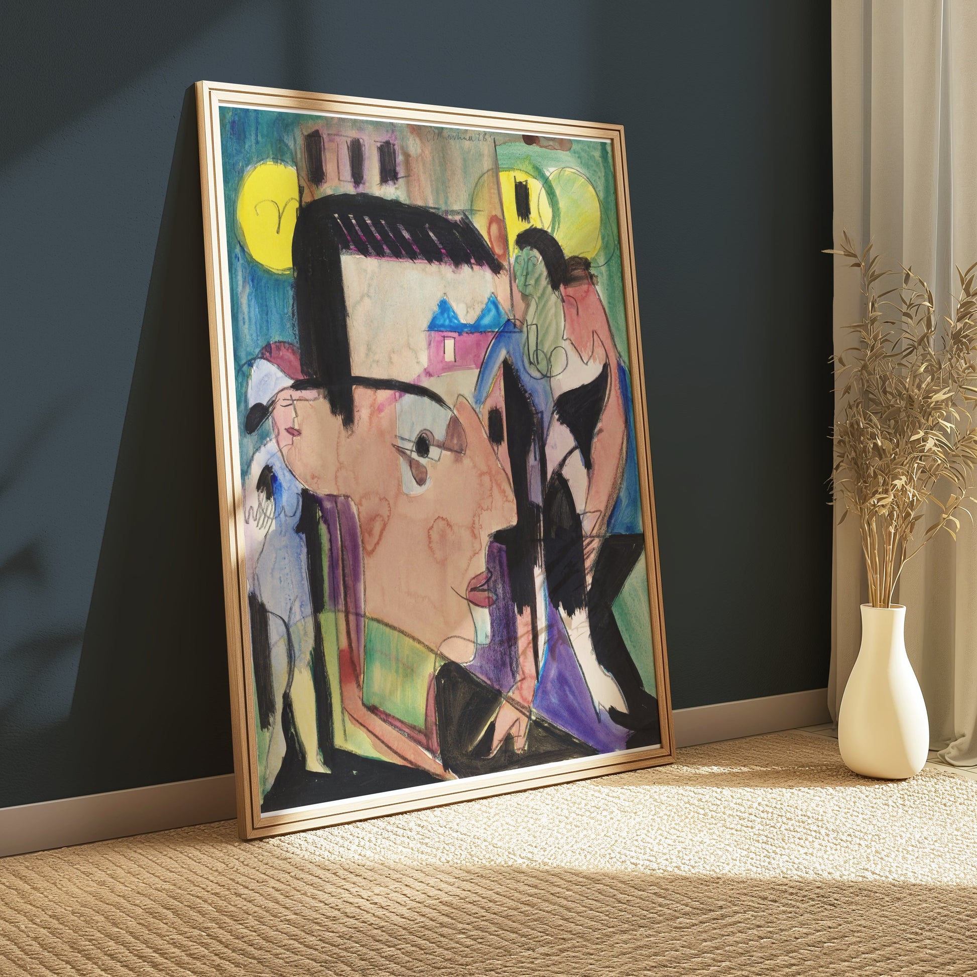 Premium Poster of Abstract Cubism Inspired Face Art Vibrant Painting Posters