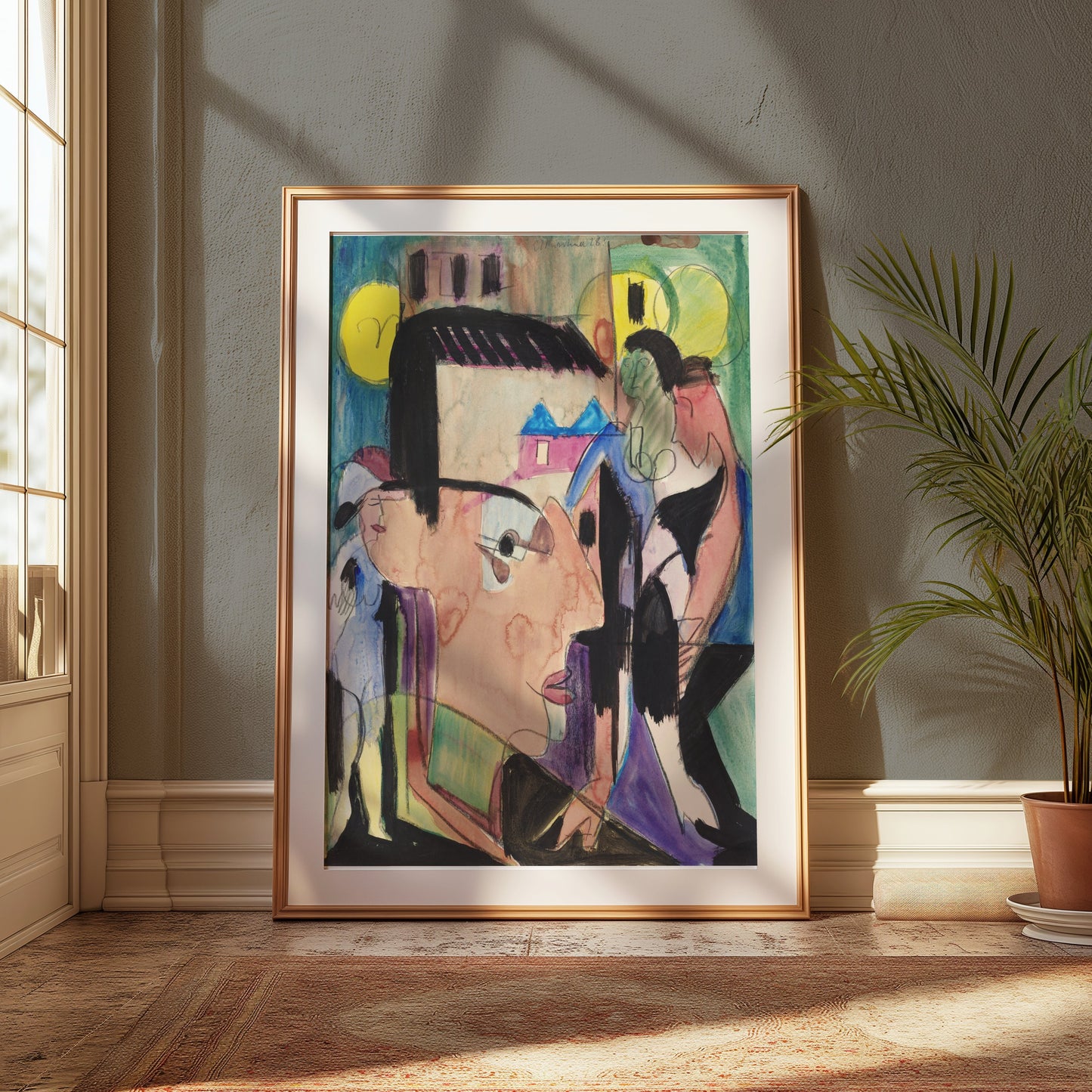 Premium Poster of Abstract Cubism Inspired Face Art Vibrant Painting Posters