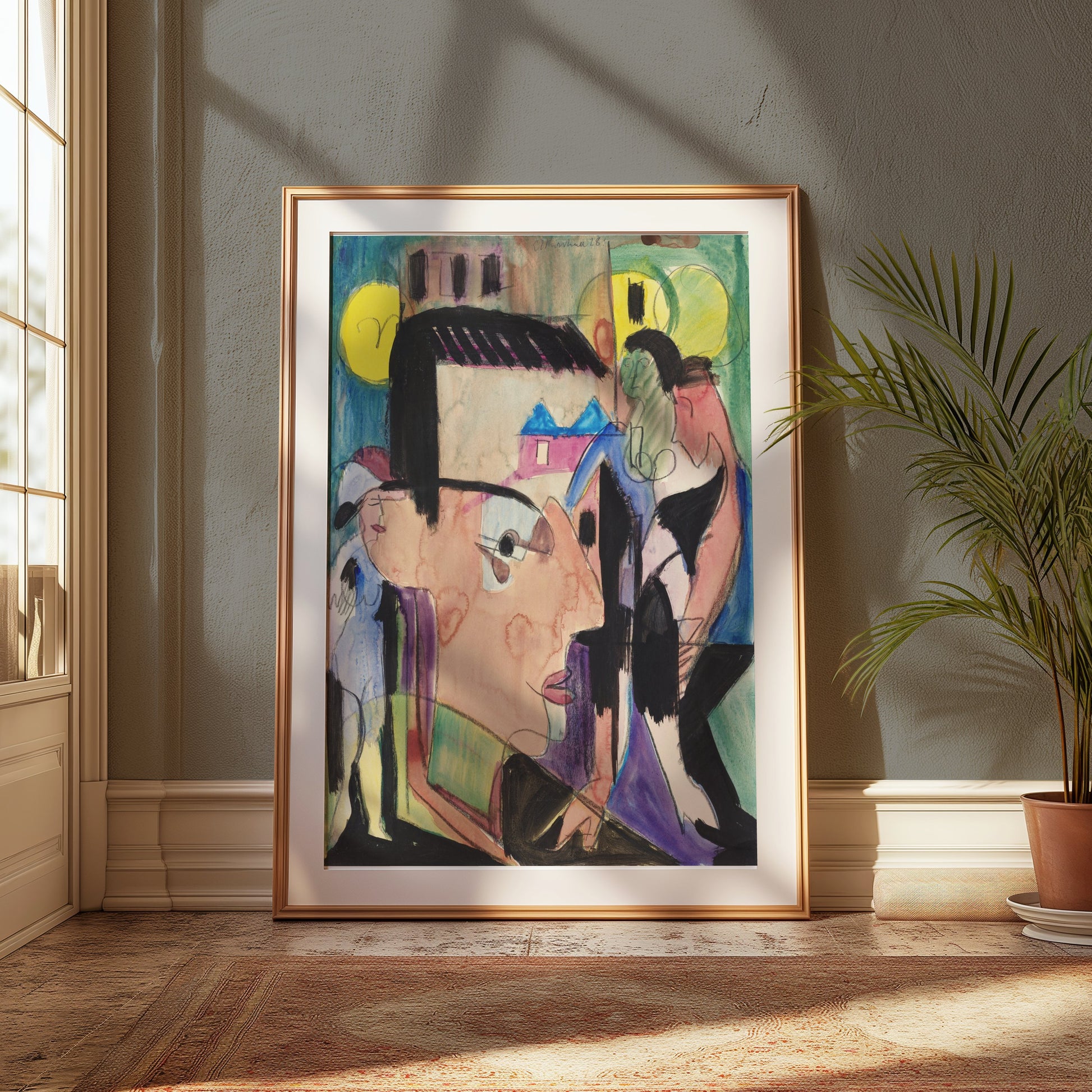 Premium Poster of Abstract Cubism Inspired Face Art Vibrant Painting Posters