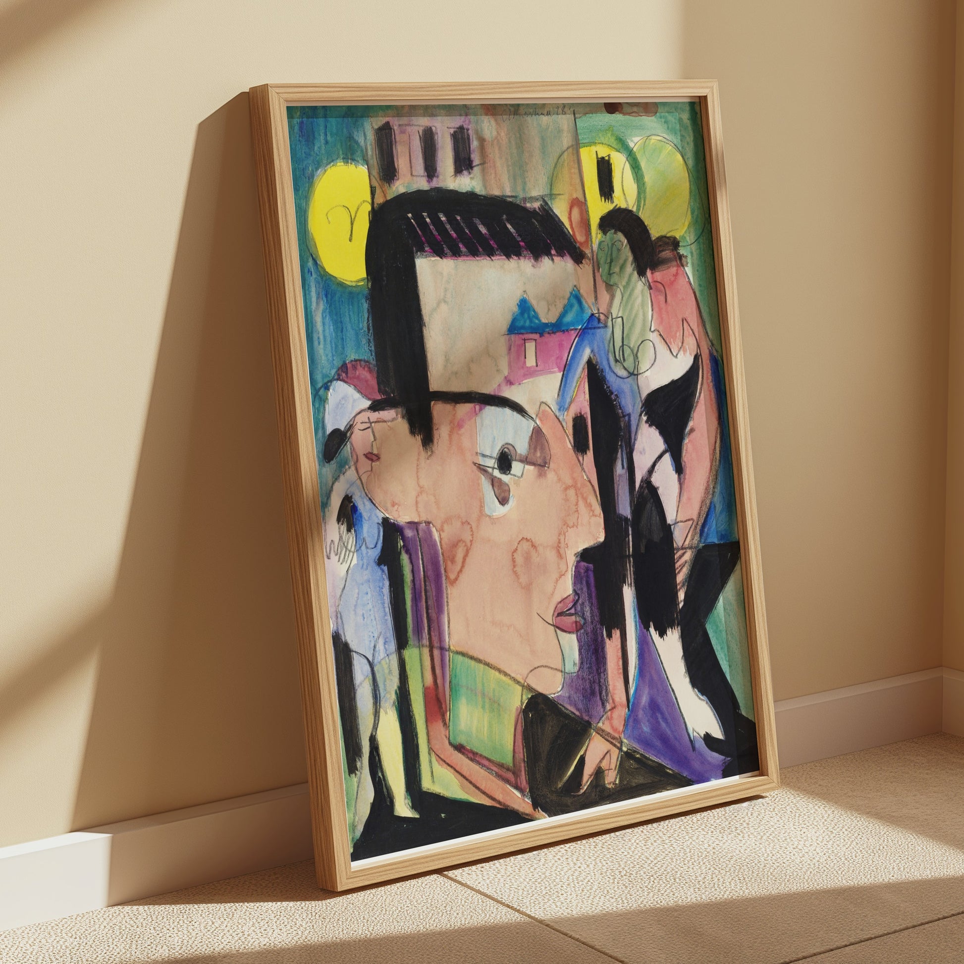 Premium Poster of Abstract Cubism Inspired Face Art Vibrant Painting Posters