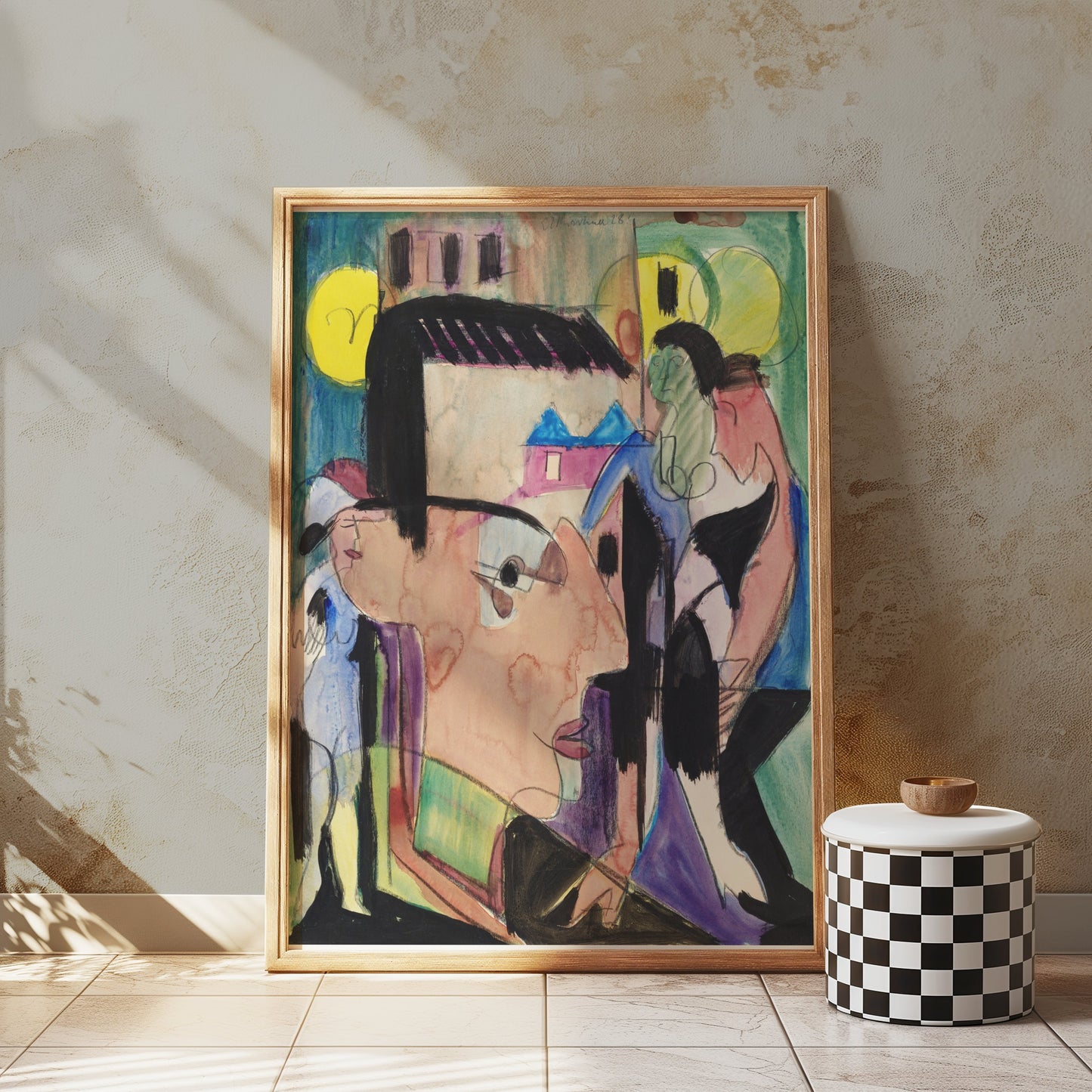 Premium Poster of Abstract Cubism Inspired Face Art Vibrant Painting Posters