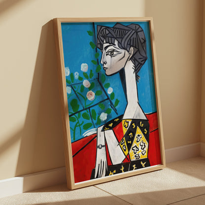 Premium Poster of Abstract Cubist Woman Portrait with Flowers Posters
