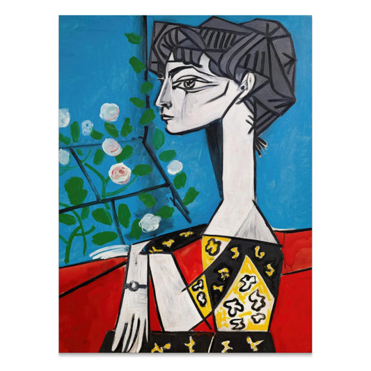 Premium Poster of Abstract Cubist Woman Portrait with Flowers Posters