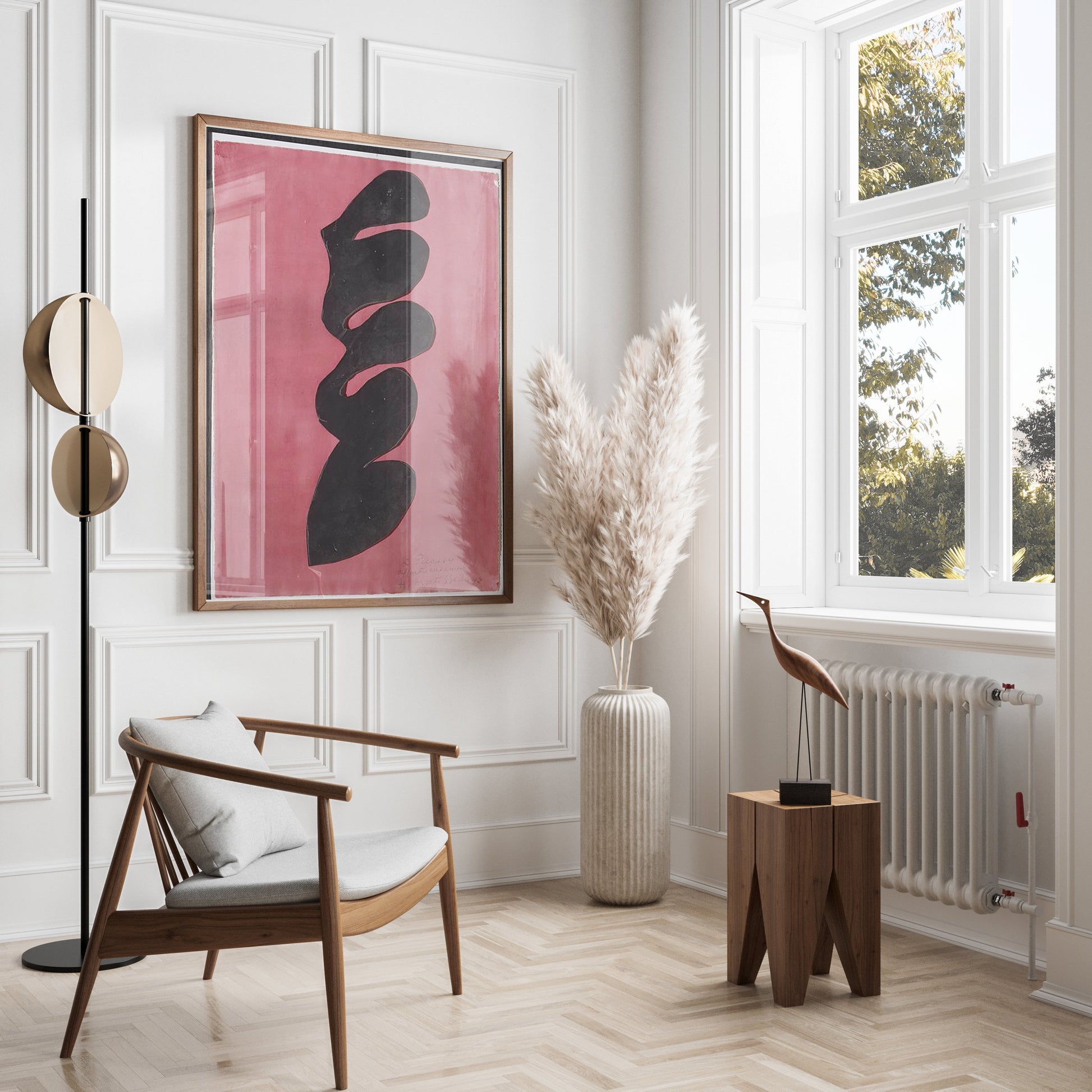 Premium Poster of Abstract Curved Shapes on Pink Background Posters