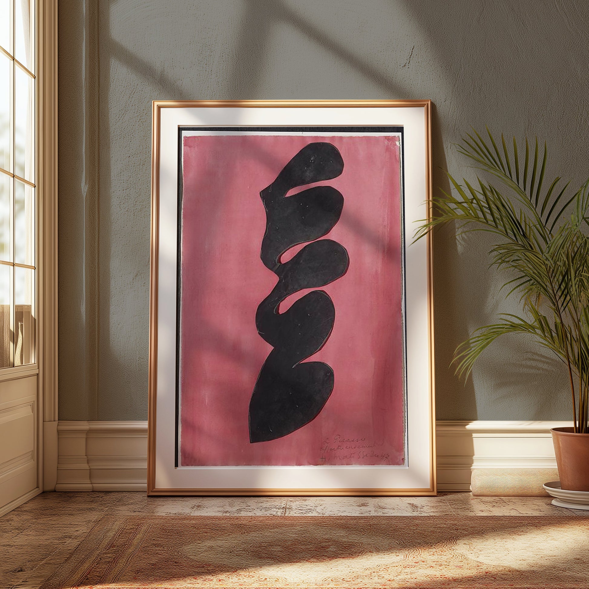 Premium Poster of Abstract Curved Shapes on Pink Background Posters