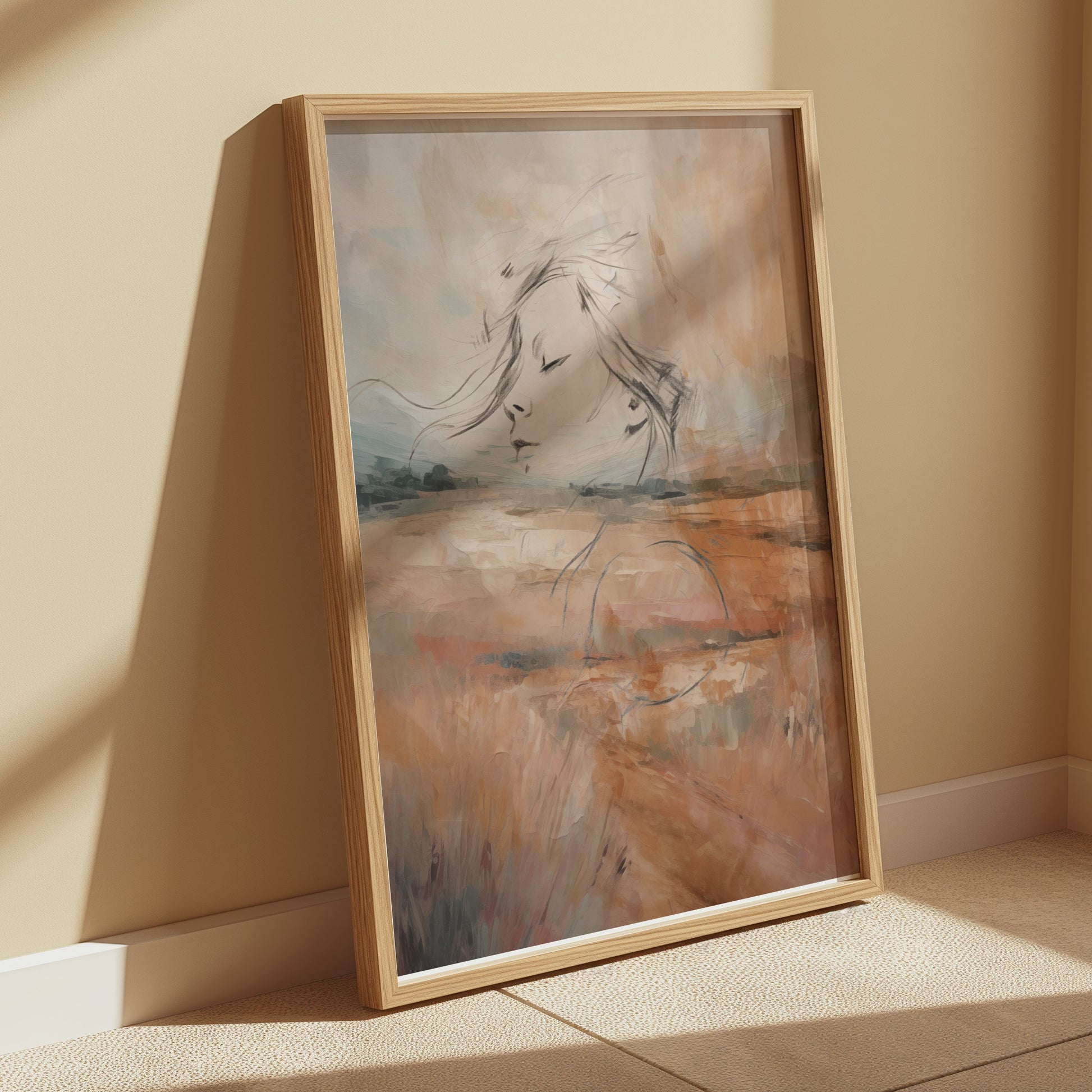 Premium Poster of Abstract Dreamy Landscape with Female Face Posters
