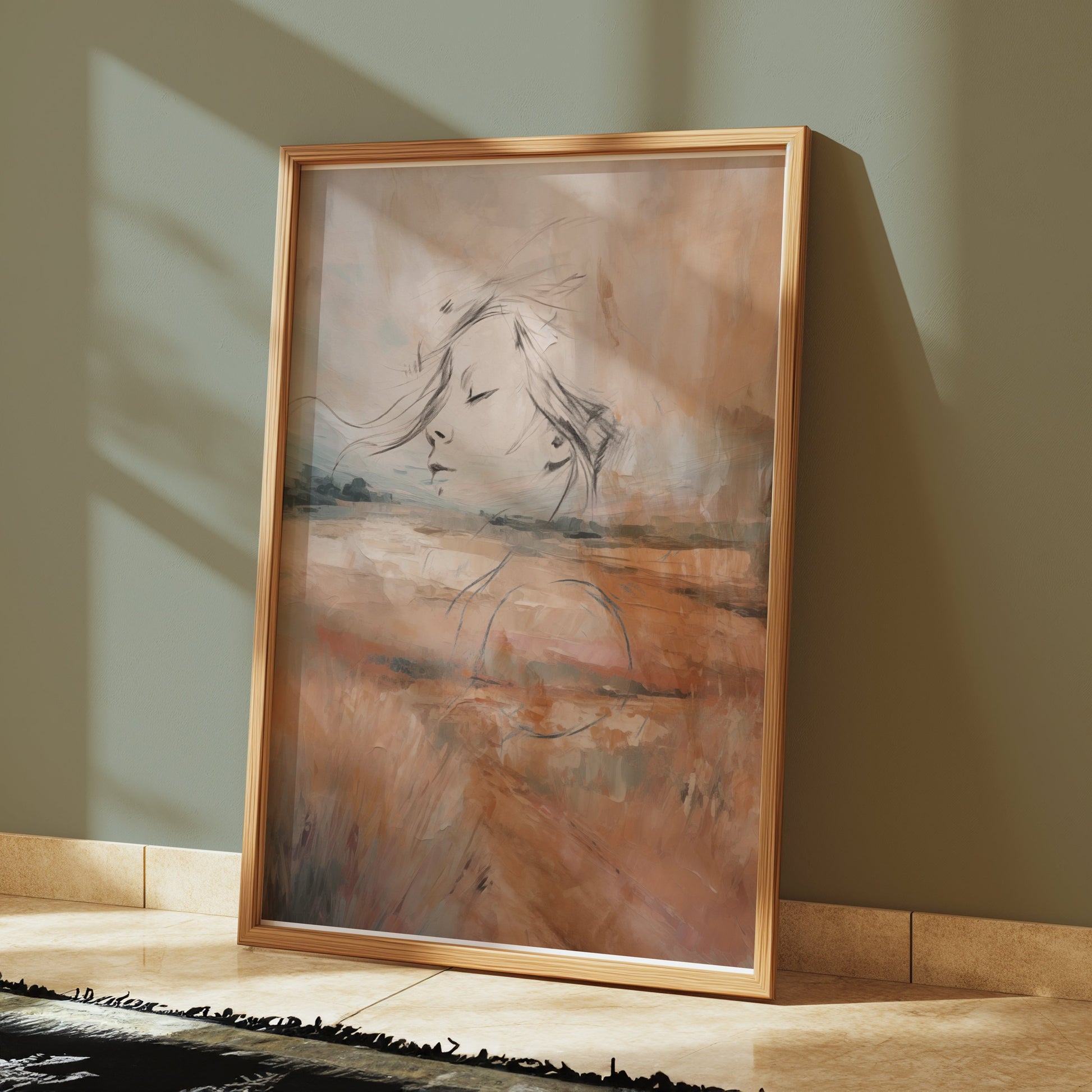 Premium Poster of Abstract Dreamy Landscape with Female Face Posters