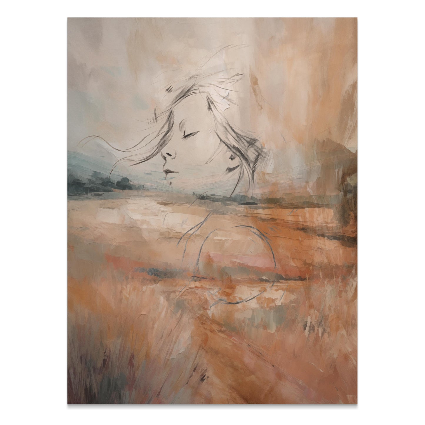 Premium Poster of Abstract Dreamy Landscape with Female Face Posters