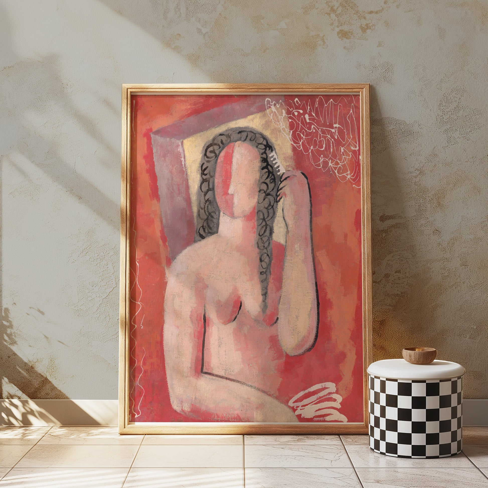 Premium Poster of Abstract Female Figure Combing Hair Art Print Posters