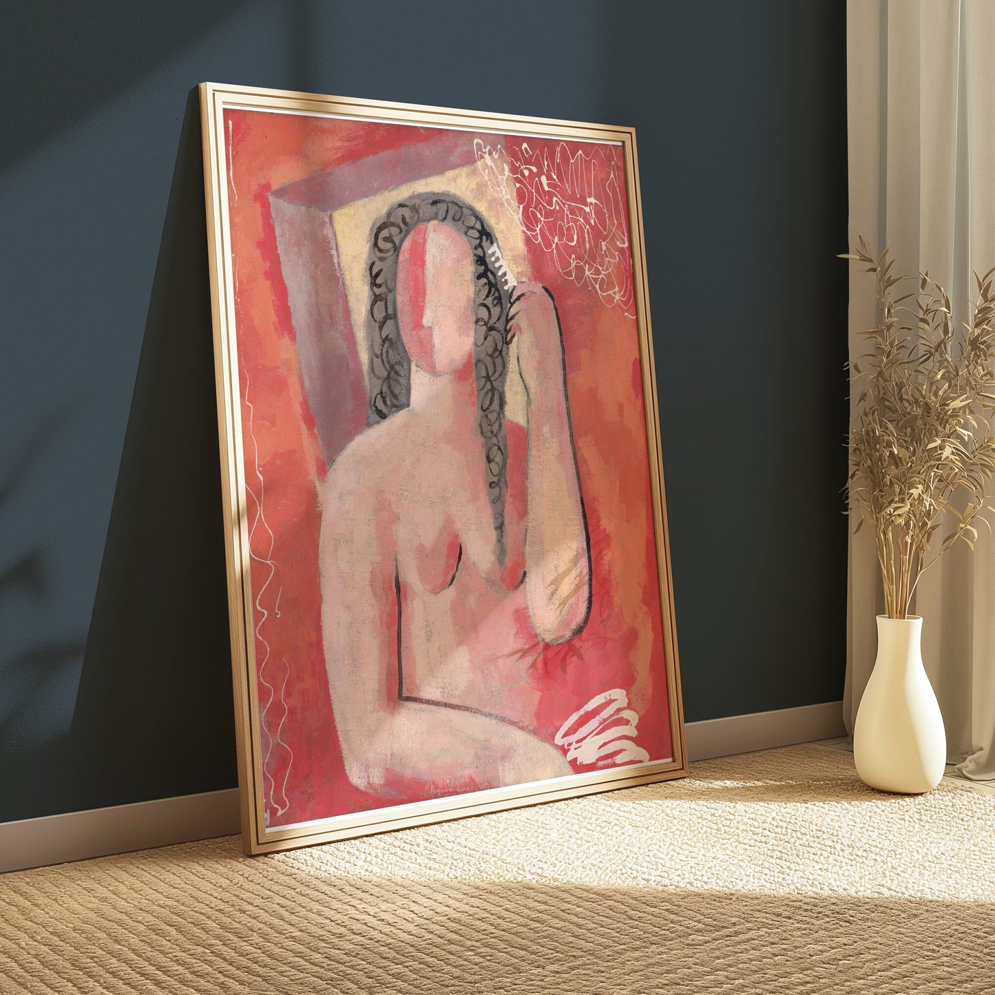Premium Poster of Abstract Female Figure Combing Hair Art Print Posters