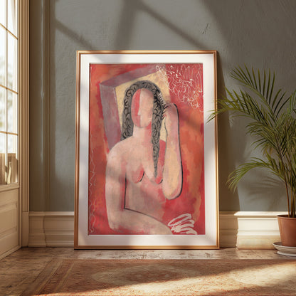 Premium Poster of Abstract Female Figure Combing Hair Art Print Posters