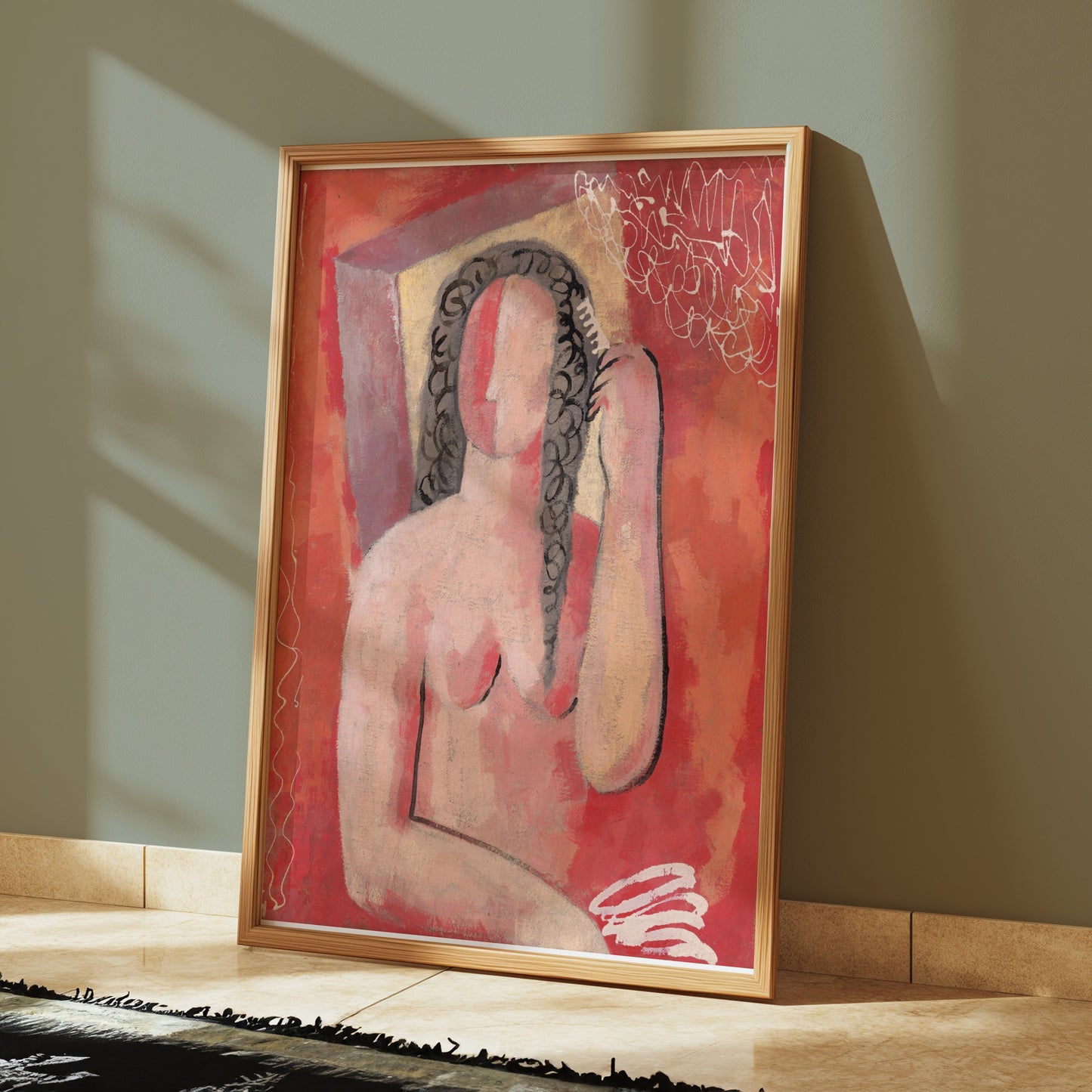 Premium Poster of Abstract Female Figure Combing Hair Art Print Posters