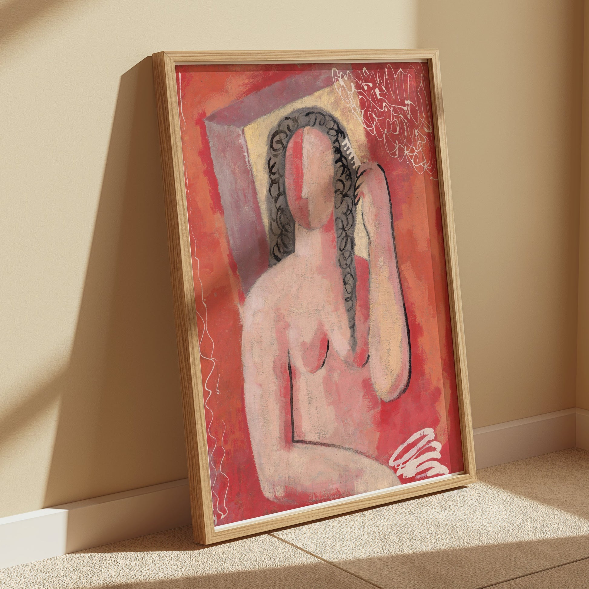 Premium Poster of Abstract Female Figure Combing Hair Art Print Posters