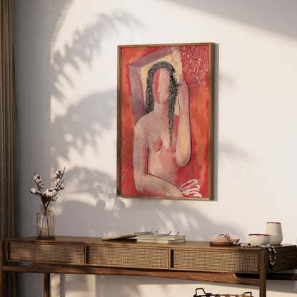 Premium Poster of Abstract Female Figure Combing Hair Art Print Posters