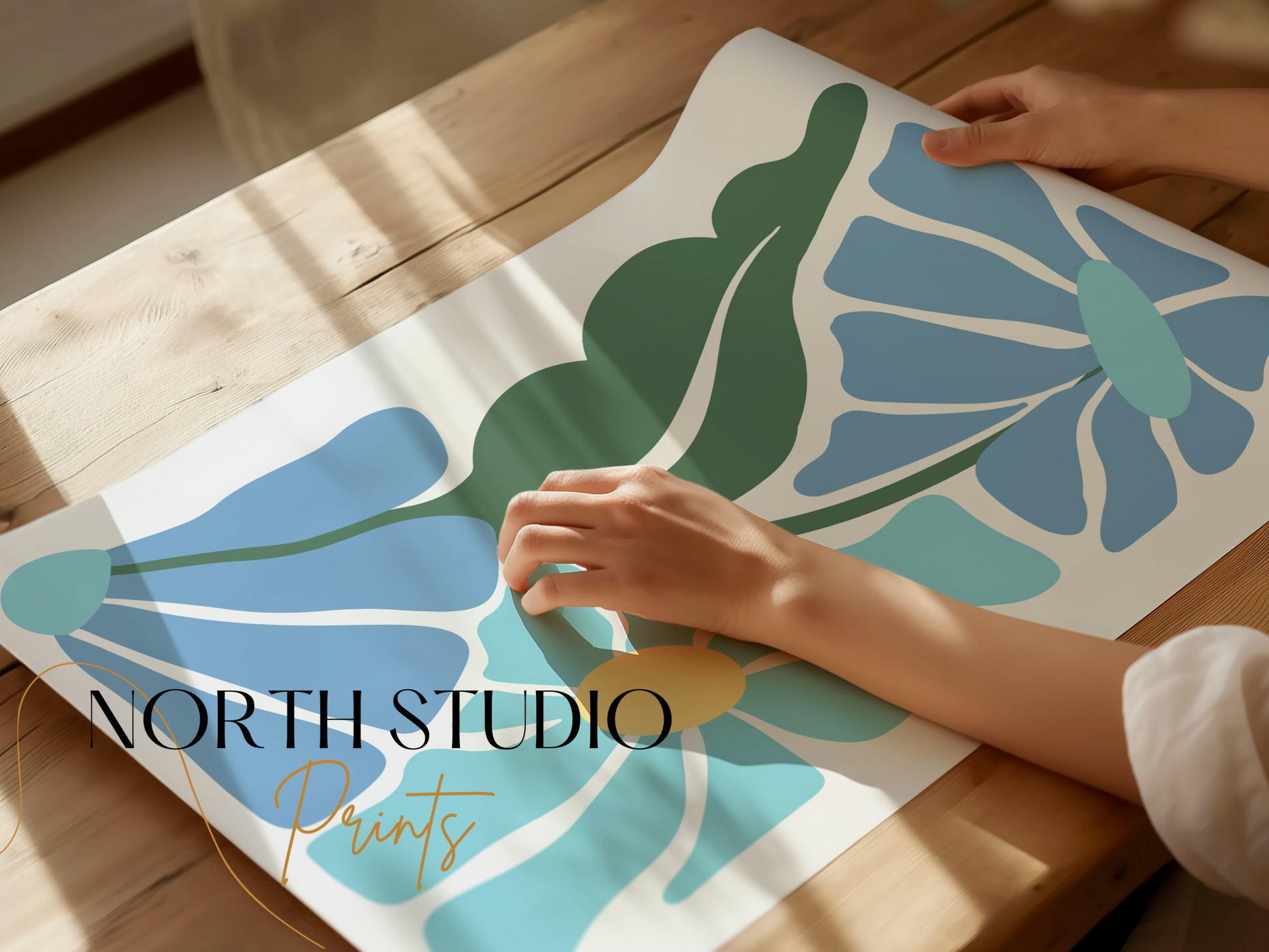 Premium Poster of Abstract Floral Blue and Green Art Posters
