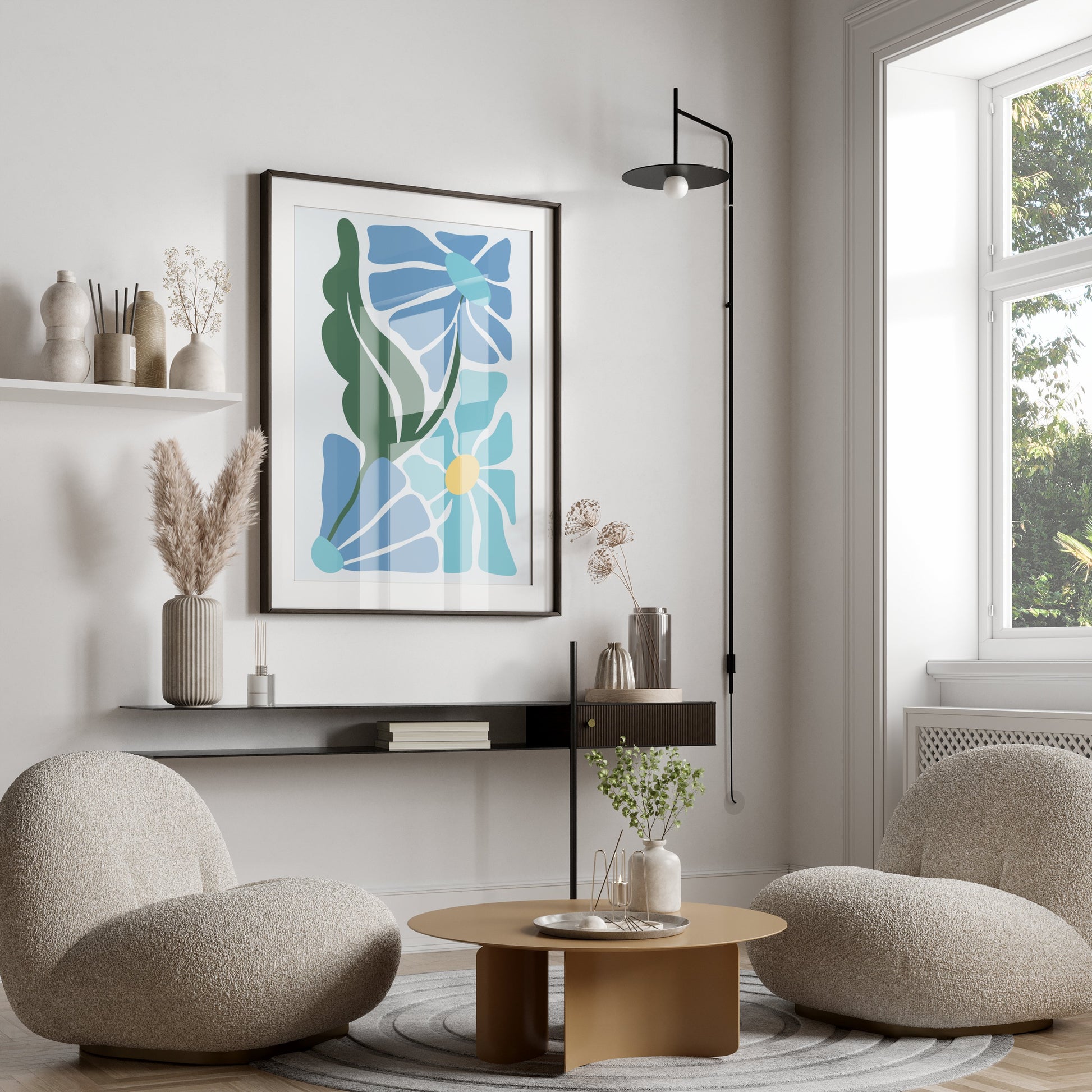 Premium Poster of Abstract Floral Blue and Green Art Posters