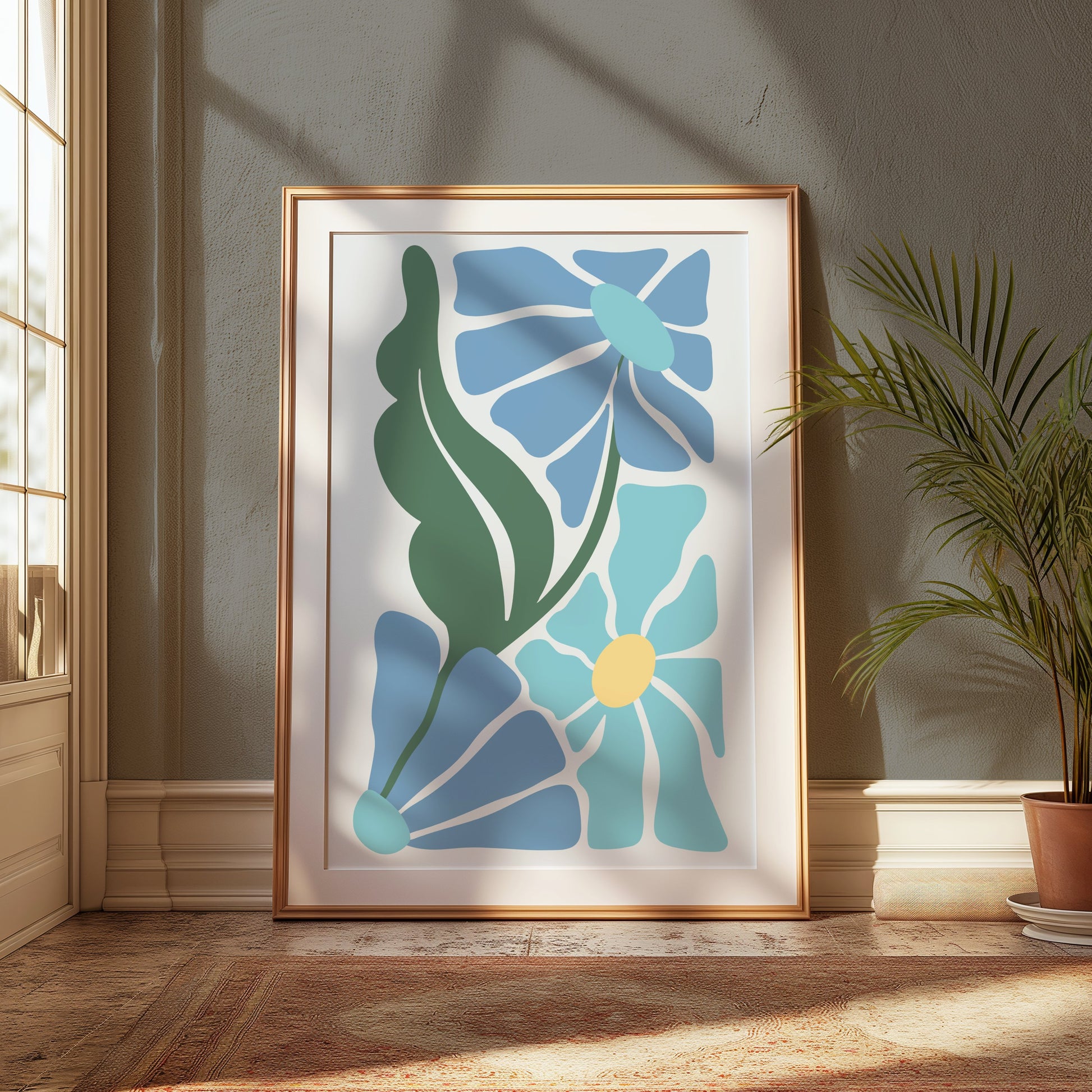 Premium Poster of Abstract Floral Blue and Green Art Posters